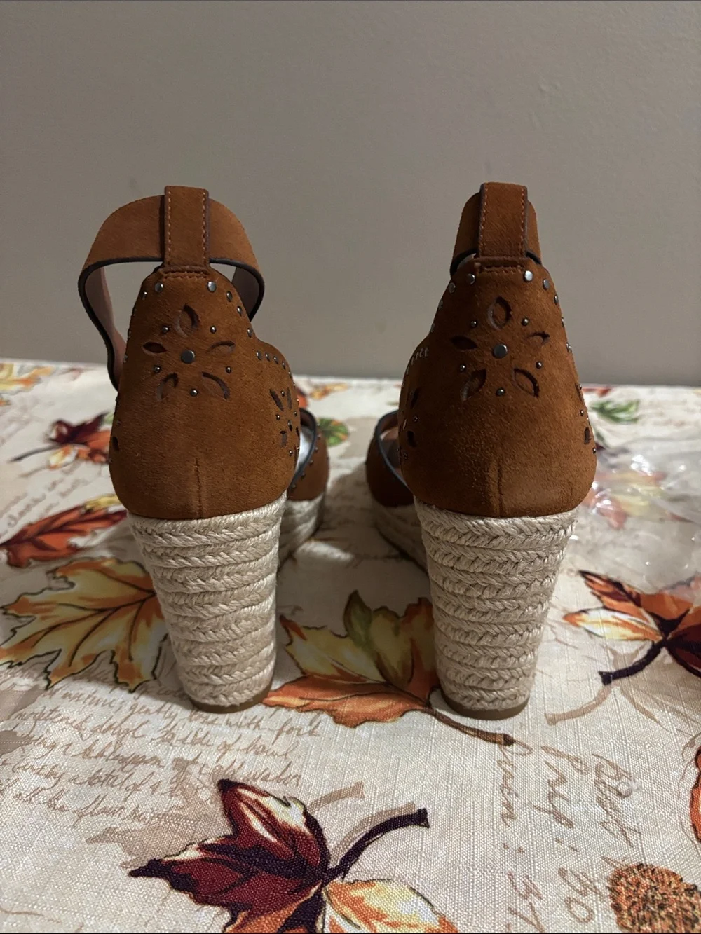 Coach Brown Suede Cutout Wedge Sandals